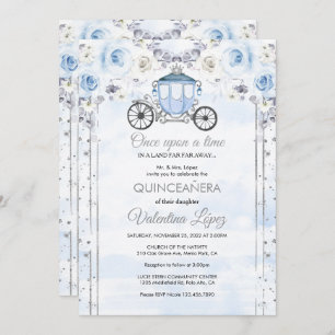 Light Blue Silver Princess Quinceanera Birthday  Invitation