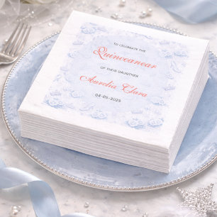 Light Blue Silver Princess Quinceanera Birthday  Napkin