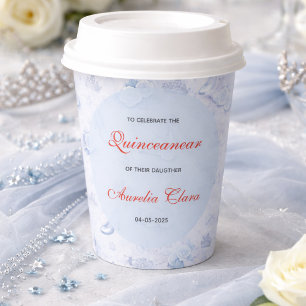 Light Blue Silver Princess Quinceanera Birthday Paper Cups