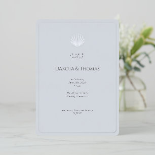 Light Blue Silver Seashell Wedding invitation