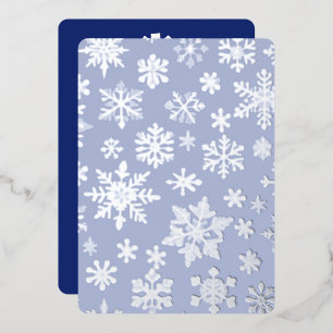 Light Blue Silver Snowflake Foil Flat Holiday Card