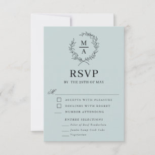 Light Blue Simple Elegant Monogram RSVP with Meal Card