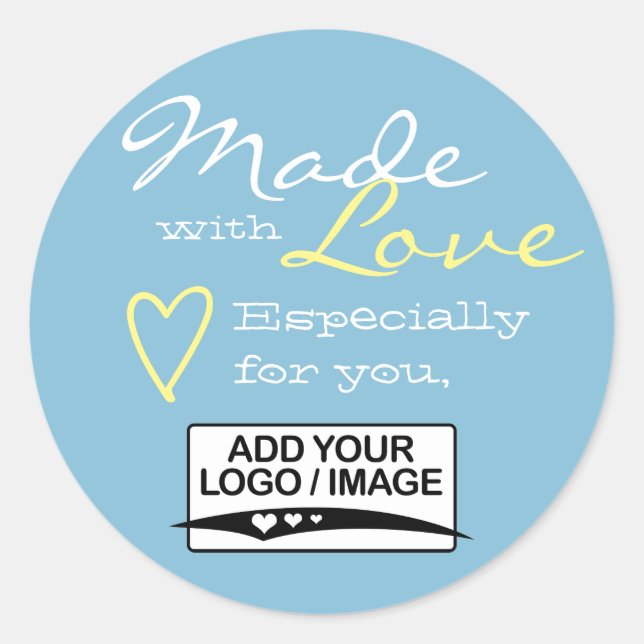 Light Blue Simple Made with Love Logo Template  Classic Round Sticker (Front)