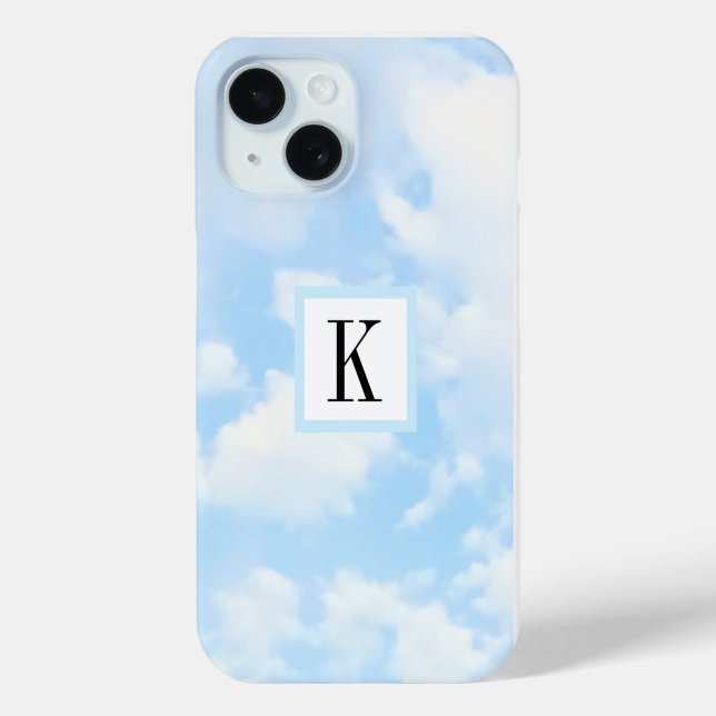 Light Blue Sky Clouds Photo with Single Initial Case-Mate iPhone Case (Back)
