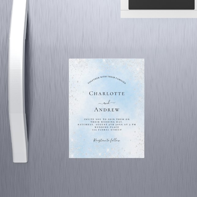 Light blue sky silver glitter luxury wedding magnetic invitation (Creator Uploaded)