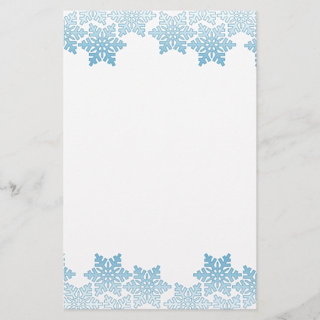 Light Blue Snowflake Border Stationery (Front)