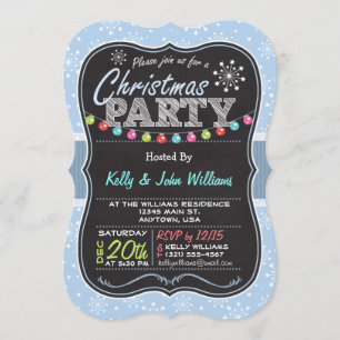 Light Blue Snowflake, Chalk look Christmas Party Invitation