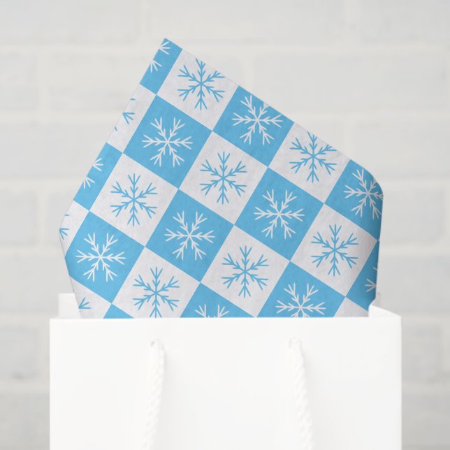 Light Blue Snowflake Chequered Pattern Christmas Tissue Paper (Gift Bag)