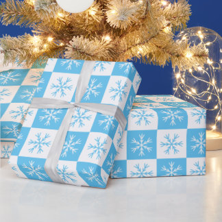 Light Blue Snowflake Chequered Pattern Holiday Wrapping Paper
