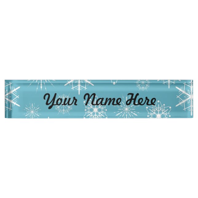 Light Blue Snowflake Christmas Design Nameplate (Front)