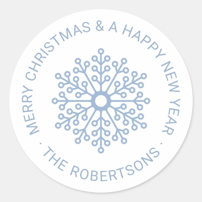 Light Blue Snowflake Christmas Tag Round Sticker (Front)