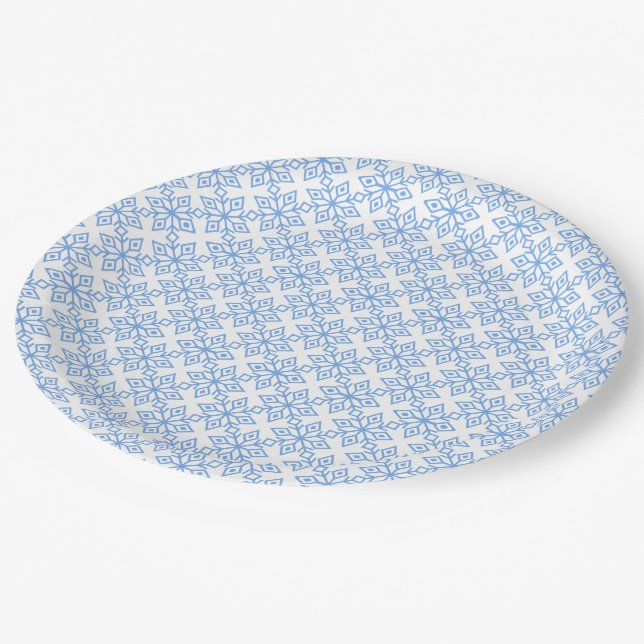 Light Blue Snowflake Pattern Paper Plates (Angled)