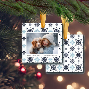 Light Blue Snowflake Photo  Ceramic Ornament