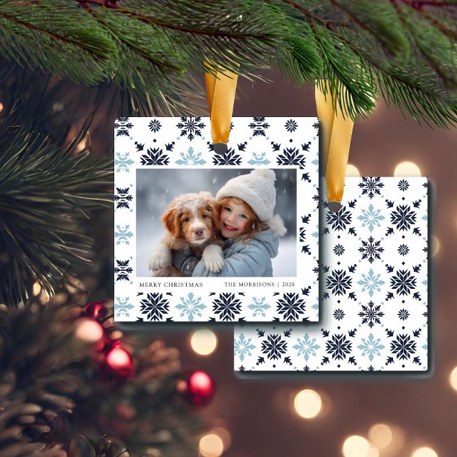 Light Blue Snowflake Photo  Ceramic Ornament (Creator Uploaded)