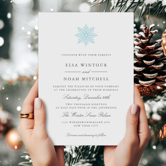 Light Blue Snowflake Winter Photo Formal Wedding Invitation