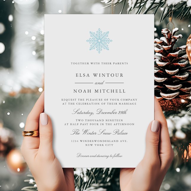 Light Blue Snowflake Winter Photo Formal Wedding Invitation (Creator Uploaded)
