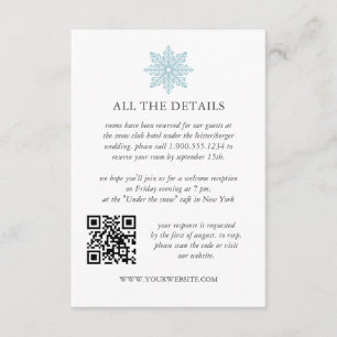 Light Blue Snowflake Winter WEDDING QRCode Details Enclosure Card