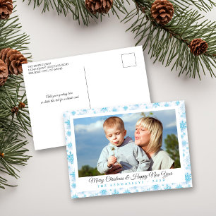 Light Blue Snowflakes Holiday Photo Postcard
