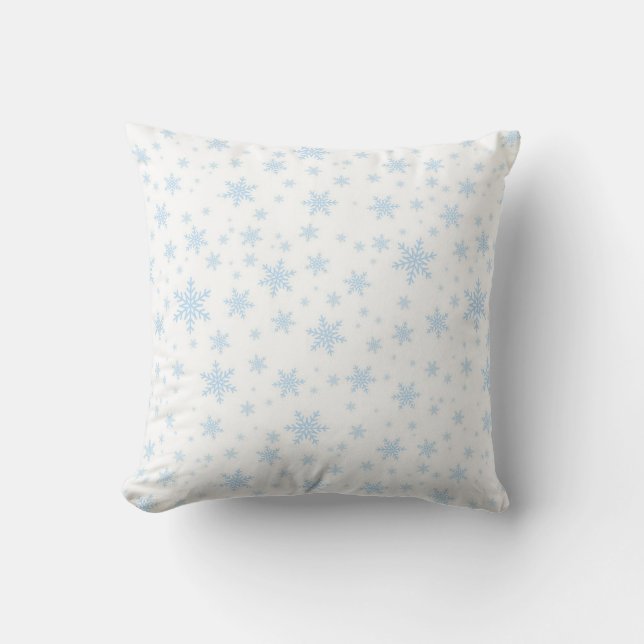 Light Blue Snowflakes on White Cushion (Front)