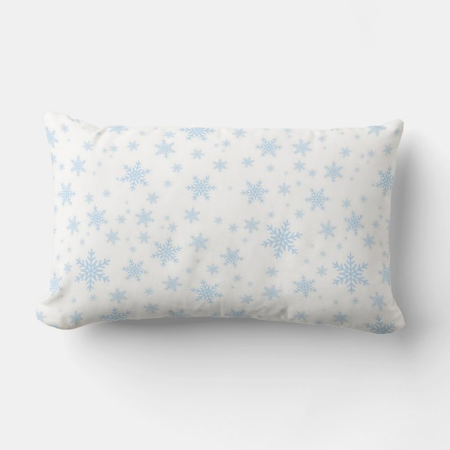 Light Blue Snowflakes on White Lumbar Cushion (Front)