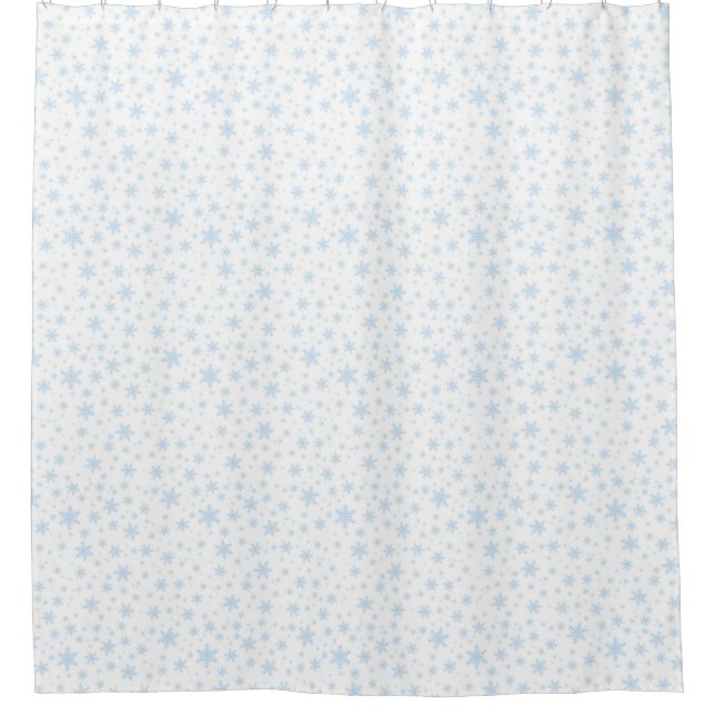 Light Blue Snowflakes on White Shower Curtain (Front)