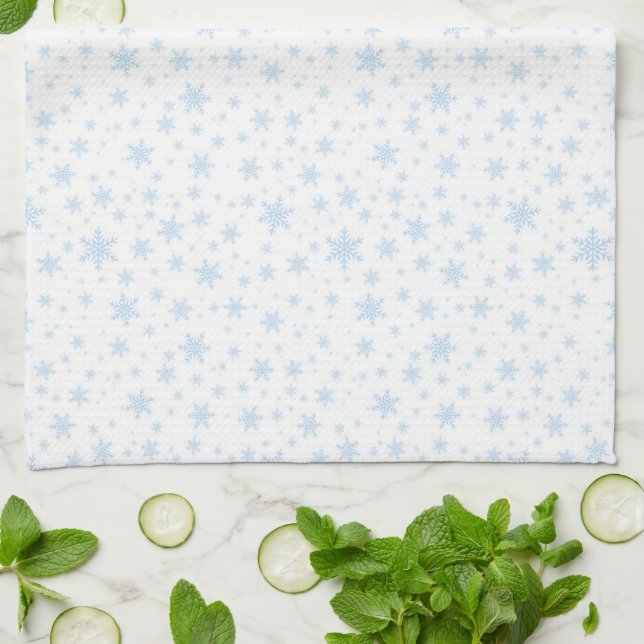 Light Blue Snowflakes on White Tea Towel (Folded)