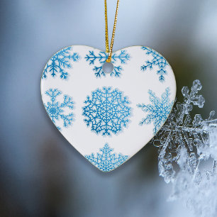 Light Blue Snowflakes White Christmas  Ceramic Tree Decoration