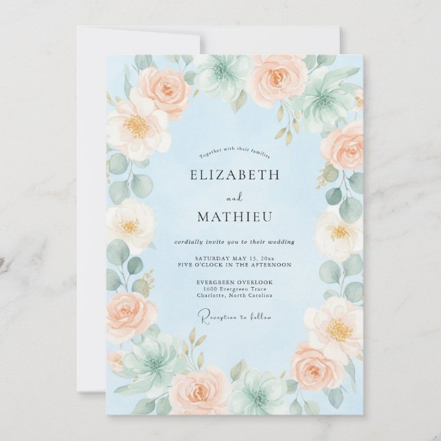 Light Blue Soft Succulent Wedding Invitation (Front)