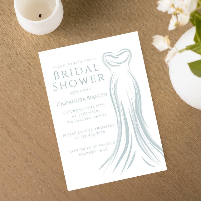Light Blue Sparkle Wedding Dress Bridal Shower Invitation (Creator Uploaded)