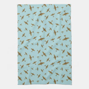 Light Blue Spitfire War Plane Patterned Tea Towel