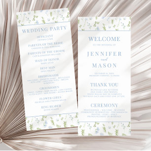 Light blue spring flower wedding program cards