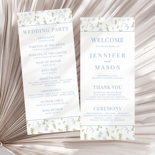 Light blue spring flower wedding program cards (Creator Uploaded)