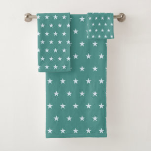 Light Blue Star Pattern on Teal Bath Towel Set