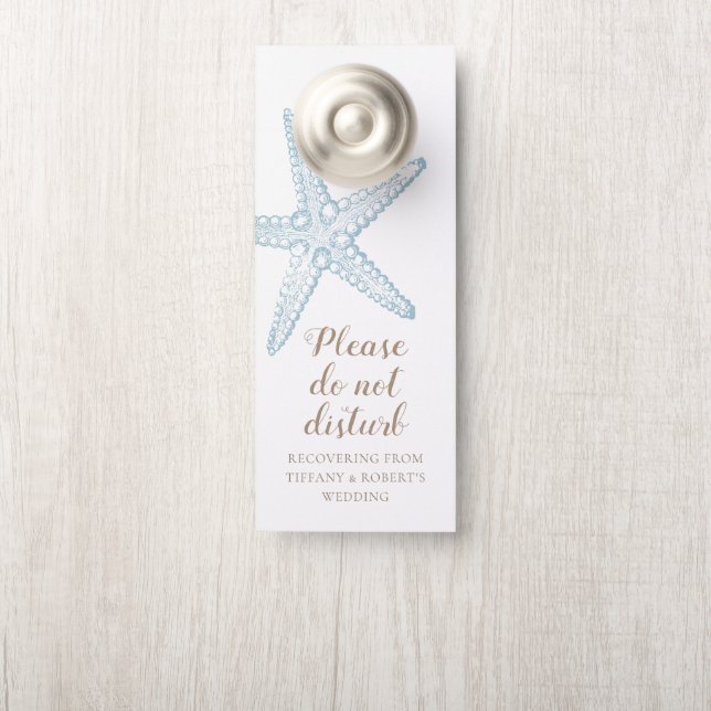 Light Blue Starfish Hotel Wedding Do Not Disturb Door Hanger (On Knob)