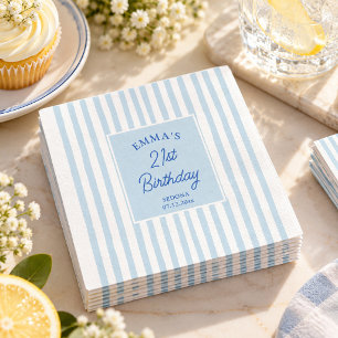 Light Blue Stripe 21st Birthday Coastal Chic Napkin
