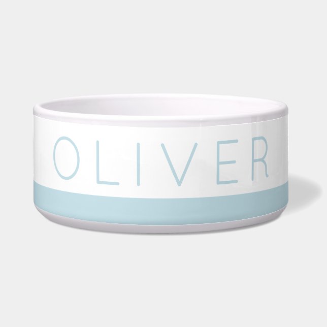 Light Blue Stripe Minimalist Cat Dog Name on Pet (Front)