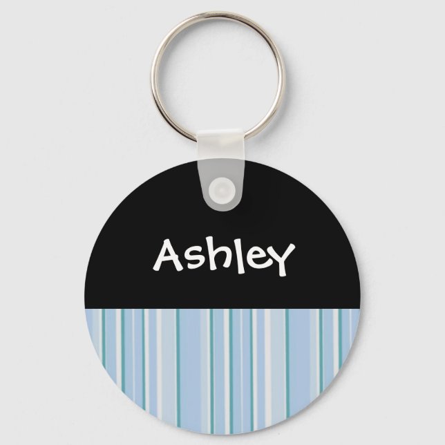 Light Blue Stripe Personalised Keychain (Front)