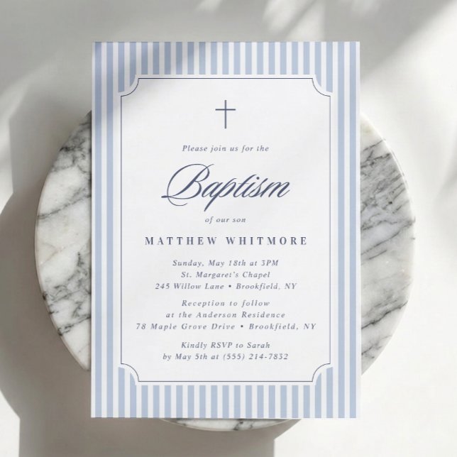 Light Blue Striped Baptism Invitation (Creator Uploaded)