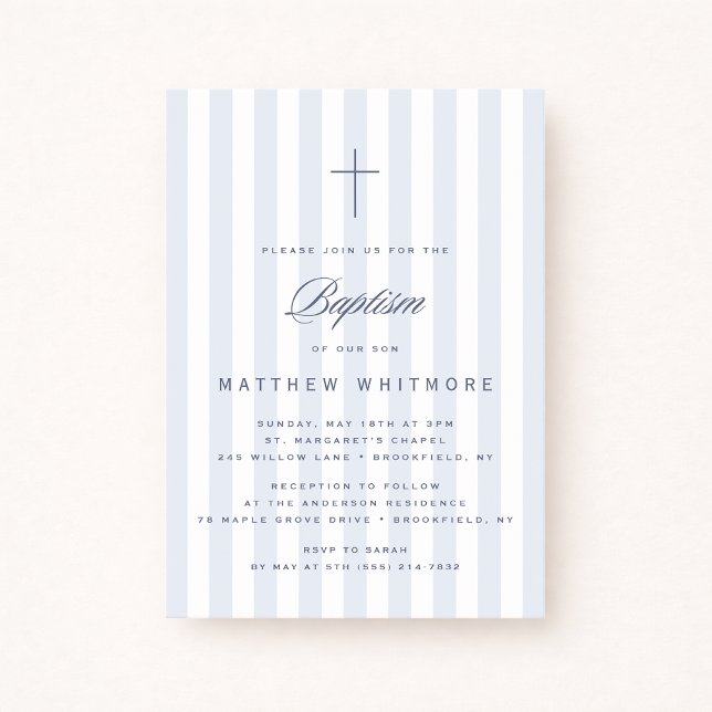 Light Blue Striped Boy Baptism Invitation (Creator Uploaded)