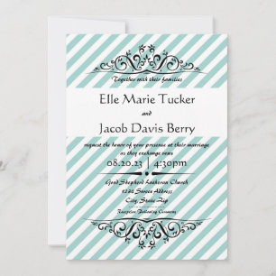 Light Blue Striped Flourish Wedding Invitation