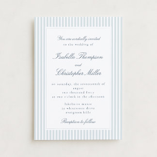 Light Blue Striped Modern Script Wedding Invitatio Invitation