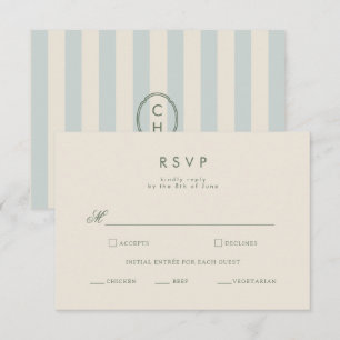 Light Blue Striped Monogram Wedding RSVP Card
