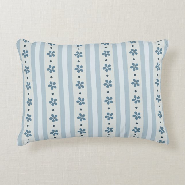 Light Blue Stripes And Flowers Decorative Cushion (Front)
