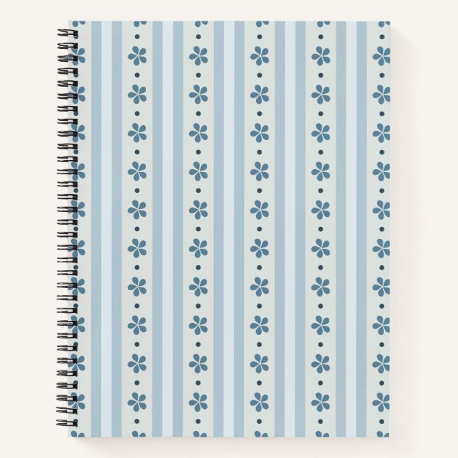 Light Blue Stripes And Flowers Notebook (Front)