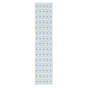 Light Blue Stripes And Flowers Short Table Runner
