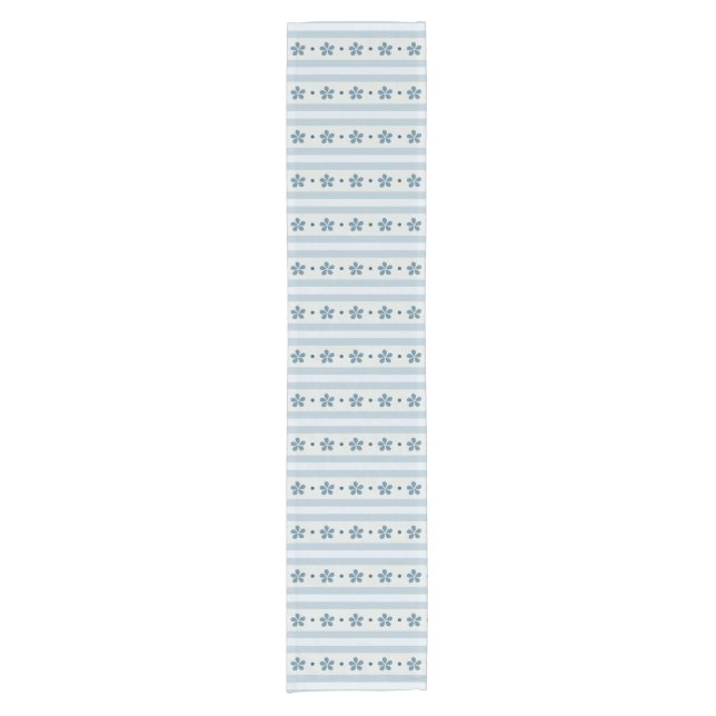 Light Blue Stripes And Flowers Short Table Runner (Front)