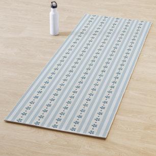 Light Blue Stripes And Flowers Yoga Mat