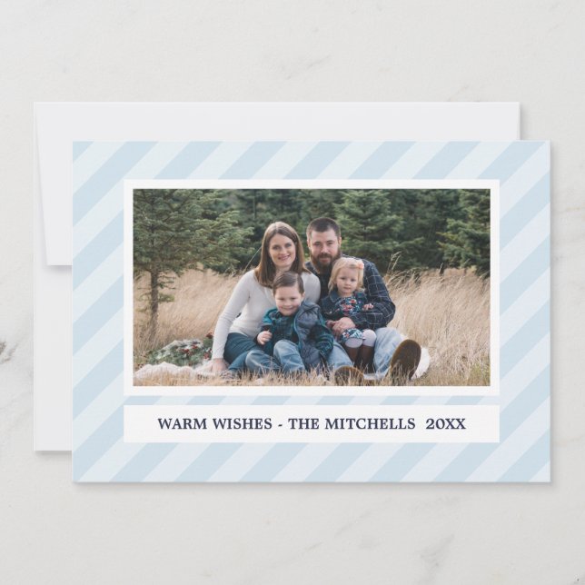 Light Blue STRIPES  |  CUSTOM Holiday Photo Card (Front)