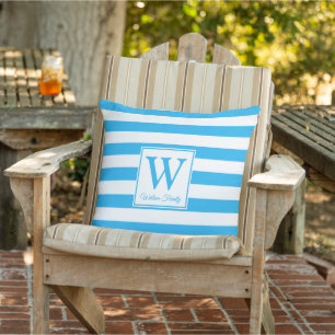 Light Blue Stripes Monogram Cushion