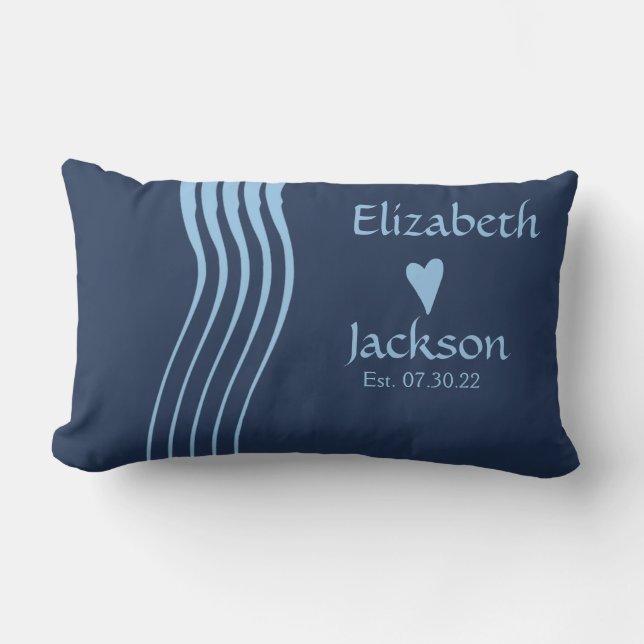 Light Blue Stripes  Navy Blue Couples Wedding   C Lumbar Cushion (Front)